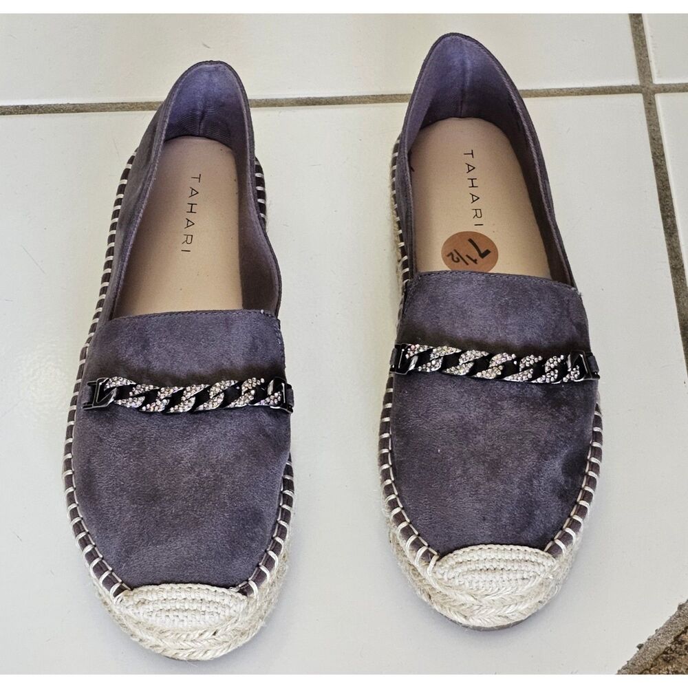 Tahari Brooklyn Women’s Gray Loafer Suede Espadrilles Shoes Size 7.5 NWOT